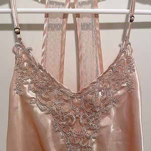 M Rose gold trim pale peachpink satin lingerie top